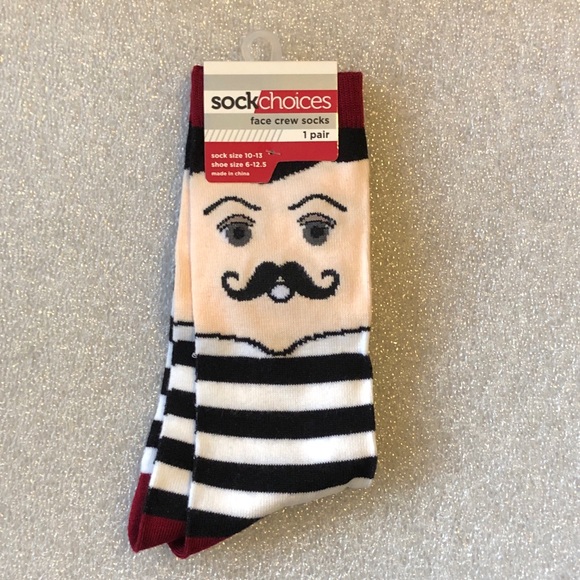 Handlebar Mustache Face Crew Socks - Sock Choices 1 pair NEW! - Picture 1 of 3